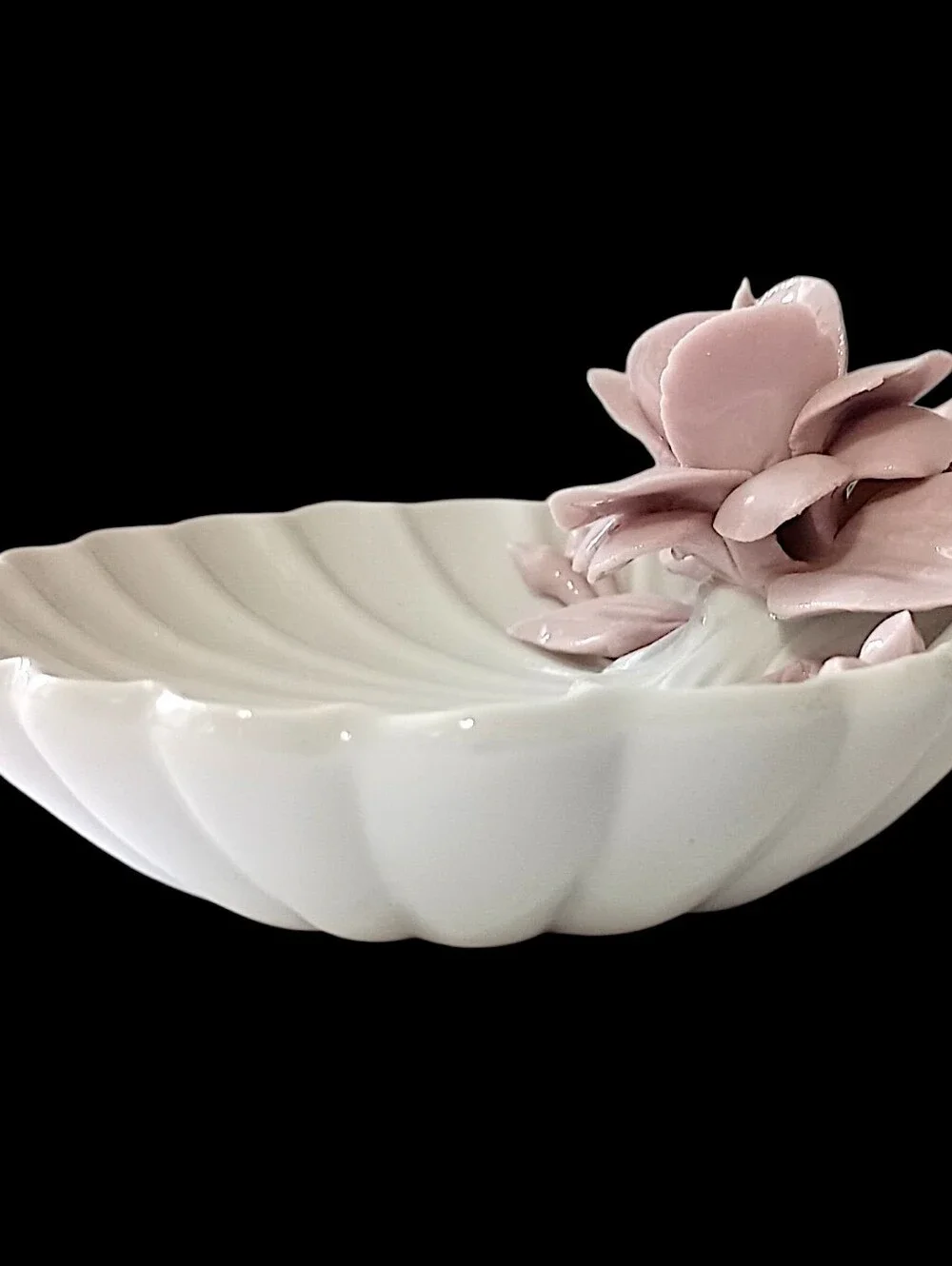 Applied Rose Seashell Candy Trinket Soap Dish Porcelain‎ Shabby Decor Victorian